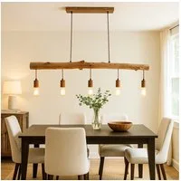 GLOBO LIGHTING LED-Hängeleuchte, Leuchtmittel inklusive, Vintage Stil Decken Pendel Lampe Filament Holz Balken Hänge Leuchte im