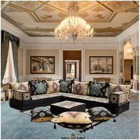 CaddeBuy Sofa Arabische Ecke Majlis, Orientalische Sitzecke, Schwarz-Gelb-groß-2, 18 Teile