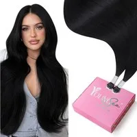 LuxusKollektion Echthaar-Extension Nanoring Extensions Echthaar Schwarz 50g 60 cm-Nano 2-Nano-2-#Black