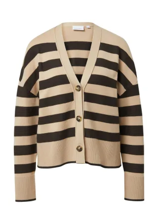 comma - Gestreifter Cardigan im Boxy-Fit beige/schwarz - Gr. - 42