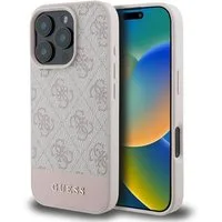 Guess Handyhülle iPhone 16 Pro Max Kunstleder rosa Muster mit goldfarbigen Logo 6,9 Zoll, Kantenschutz