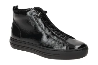 Paul Green Damen Mid-Sneaker 5283-06 Schwarz Lackleder Sneaker mit Gummizug