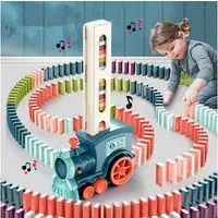 feinlux Spielzeug-Zug Dominospielzeug, (Set, mit Musik, Kinder Elektrostapel Spielzeug), 60 Stück Elektrischer Zug Spielzeug Baustein