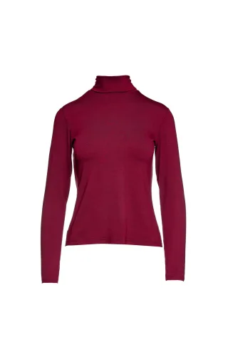 Burgunderfarbener langärmeliger Pullover mit Polokragen