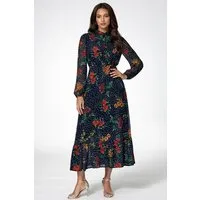 FS Collection Maxikleid Damen Maxikleid in Marineblau mit Blumen- & Punktmuster (XS (EU:36 / UK:8) · S (EU:38 / UK:10) · M (EU:40 / UK:12) · L (EU:42 / UK:14) · XL (EU:44 / UK:16) leicht, fließend, formstabil und pflegeleicht