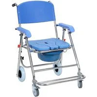 Rutaqian Toilettensitzerhöhung Faltbarer Dusch-Toilettenstuhl 3-in-1 mit Rückenlehne, 92 cm, Toiletten-Stuhl mit Rollen,Standfeste Nachtstuhl bis 136KG