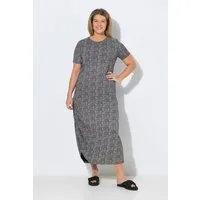 Ulla Popken Midikleid Maxikleid Fischgrat Rundhals Halbarm Biobaumwolle