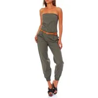 malito more than fashion Jumpsuit malito Damen Einteiler in Uni Farben, Overall mit Gürtel, langer figurbetonter trägerloser Overall Einteiler