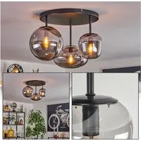 hofstein Deckenleuchte Deckenlampe aus Metall/Glas in Schwarz/Rauchfarben, ohne Leuchtmittel, mit Glasschirmen (19,5 cm, 22 cm, 14 cm), 3 x E14, ohne Leuchtmittel