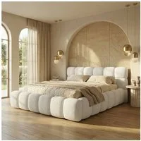yourhouse24 Polsterbett Boston Slim Bouclé kompaktes Wolkenbett mit Bettkasten, Bubble-Optik & Japandi