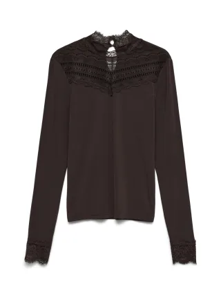 VERO MODA - VMSKYE LS HIGHNECK LACE TOP JRS Chocolate Torte - Gr. - XL
