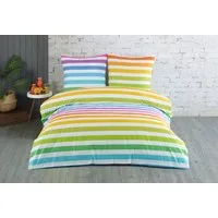 Buymax Bettwäsche Regenbogen, Rainbow 100% Baumwolle, Renforcé, 3 teilig, 200x200 cm, mit Reißverschluss, Gestreift, Streifen Bunt Rot Weiß Gelb