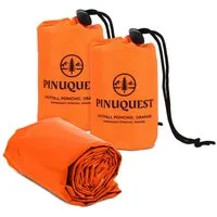 PINUQUEST Regenponcho Notfall-Poncho 26 µm signalorange (2-St) Poncho für Notfälle, Notponcho Wärmereflexion, wasserdicht winddicht