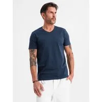 OMBRE T-Shirt BASIC Herren T-Shirt aus klassischer Baumwolle mit V-Ausschnitt Jacquard-Label mit Branding in der Seitennaht