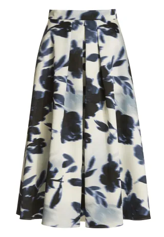 SWING - Faltenrock aus bedrucktem Twill ivory / navy - Gr. - 34