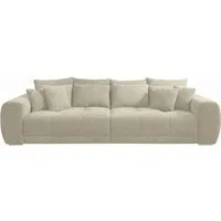 luma-home Big-Sofa 15173, XXL-Couch B306/T134/H86 cm, Liegefläche 120x240 cm mit Federkernpolsterung, viele Kissen, markante Steppungen, Cordstoff Beige Grau
