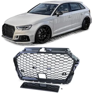 Kühlergrill Sportgrill Wabengrill Grill Schwarz Glanz für Audi A3 8V ab 2016-2020 mit ACC