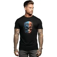 Banco T-Shirt Herren T-Shirt mit Totenkopf USA (30) Aufdruck aus 100% Baumwolle Unifarben