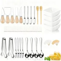 Refined Living Besteck-Set 95tlg Charcuterie Board Zubehör Käsemesser Set mit Holzgriff für Party, Edelstahl, Kochbesteck-Set Buttermesser-Set Geschirr Schüssel for Platter Making