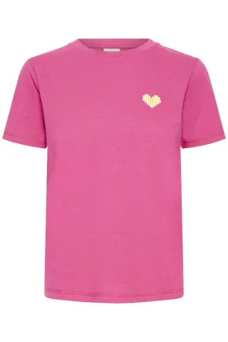 ICHI - T-Shirt mit Herz-Detail pink - Gr. - XS