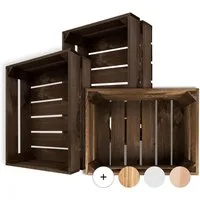 Creative Deco Holzkiste 3x Weinkisten Set Obstkiste Holz (3 Kisten)
