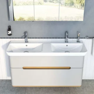 VitrA Sento Doppelwaschtisch 5949B003-0001 130x48cm, 2 Hahnlöcher, 2x Überlauf, weiß hochglanz