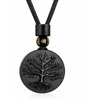 Taffstyle Kette mit Anhänger Lebensbaum Kette Baum des Lebens Halskette Obsidian Naturstein Unisex (Lebensbaum Anhänger aus Obsidian Naturstein als Unisex Halskette - Geschenkidee), Geschenkidee für Frauen und Männer