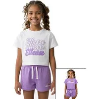 Ellesse Hose & Shorts ellesse Mädchen Sport-Set: 2 Crop-Shirts & Shorts, lila Gr. 128-164 (Set, 3Teile: Shorts+2Shirts)