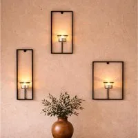 DanDiBo Wandkerzenhalter aus Metall Schwarz Carre 3-tlg. Wandteelichthalter, Teelichthalter für die Wand Teelicht Design Modern
