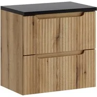 Lomadox Waschbeckenschrank NEWPORT-56-EVOKE 60 cm breit in Eiche mit schwarz, gerillte Front, 2 Schubladen