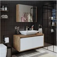 Roomart Badmöbel-Set ATLANTIC 100 cm 3-teilig, Keramikbecken, Spiegelschrank, 5 Farben, (Komplett-Set, Badezimmermöbel Set Unterschrank Spiegelschrank), Soft-Close, Wandmontage, Aufsatzbecken, 5 Farben