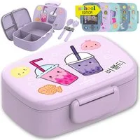 BEARFOOT Lunchbox Brotdose Kinder mit Fächern, auslaufsicher - BubbleTea, lila, Kindergarten und Schule - Mädchen und Jungen, Vesperbox, Snackbox