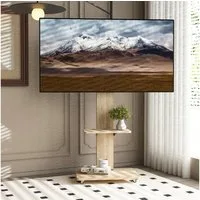 HAUSS SPOLE TV-Schrank höhenverstellbar,TV-Wagen mit Vierrad,TV-Ständer mit Ablagefach,Natur (höhenverstellbare mobile TV-Wagen, mit mittlere Ablage aus gehärtetem Glas) für Wohnräume, Schlafzimmer, Büros, Einkaufszentren