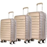 NEWCOM Hartschalen-Trolley Hartschalenkoffer / PP Reisekoffer / Ultra Leichter Rollkoffer, 4 Rollen, 3er-Set (20‘’/24‘’/28), Champagner, TSA-Zahlenschloss