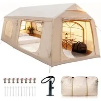 Meulbaty aufblasbares Zelt Camping Zelt Sufblasbar mit Kaminöffnung & Dachfenster Vordach, Personen: 10 (1 tlg), 10-12per XXL, ohne Markise