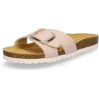 MIDS MAYLA Damen Pantolette rosa, Einriemer mit Lederfußbett, Korksohle und großer Schnalle