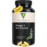 Vita Elements Omega 3 aus Fischöl Kapseln, 365 St., Aus nachhaltigen Fischfang Frei von Gentechnik Laborgeprüft