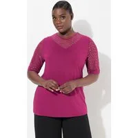 Ulla Popken T-Shirt T-Shirt Classic Fit Mesh mit Pailletten