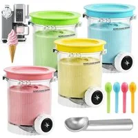 BlingBin Eisbereiteraufsatz 4 Stück Eisbehälter mit Farbigen Deckel für Ninja CREAMi Behälter, Zubehör für NC700 NC701-Serie, Auslaufsiche Eiscremebehälter mit Schaufel für NC700 NC701-Serie
