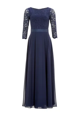 SWING - Abendkleid aus Spitze und Chiffon mit ¾ Arm navy