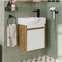 Roomart Badmöbel-Set LEO Gäste-WC Möbel 4-teilig, Unterschrank & Spiegel, Soft-Close, (Badmöbelset Unterschrank mit Waschbecken Badezimmer Möbel Gäste WC), Kompaktes Gäste-WC-Set, modular wählbar, Soft-Close