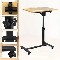 JEOBEST Laptoptisch Beistelltisch Mit Rollen, C-förmiger Couchtisch mit Holzplatte, (1-St) Höhenverstellbar 65 - 95 cm, 0-360° Neigbar
