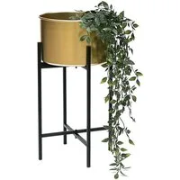 DanDiBo Blumenhocker mit Topf Gold Metall Schwarz 50 cm Blumenständer Modern