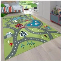 Paco Home Kinderteppich Bino 562, rechteckig, Höhe: 4 mm, Kurzflor, Straßen-Spiel-Teppich, Motiv Flughafen, Kinderzimmer