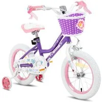 JOYSTAR Kinderfahrrad 12 14 16 18 Zoll Mädchenfahrrad, 3 - 9 Jahre,Geschenk für Prinzessin, 1 Gang, Mit Hilfsrädern, farbigen Bändern, Korb, Reflektor, Kettenabdeckung