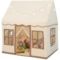 KOMFOTTEU Spielzelt Kinderspielhaus Kinderzelt mit Sternenlichtern & Matte, für 3 Kinder/2 Erwachsene