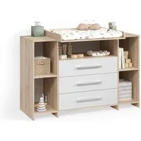 Livinity® Wickelkommode Torino, Weiß/Sonoma/Sonoma, XL mit Schubladen