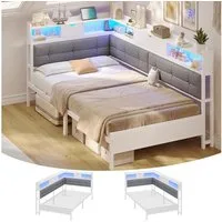 MSMASK Daybett Polsterbett Jugendbett mit LED-Beleuchtung und USB-Ladestation, Bettgestell mit Lattenrost aus Metall, 90 x 200 cm