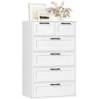 HOMECHO Kommode, Weiß Schlafzimmer Kommode mit 6 Schubladen Hoch Sideboard