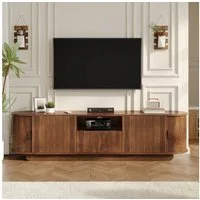 Merax Lowboard mit 3D-Wellenstruktur, Kabelöffnung & abgerundetem Design (Wohnzimmer Fernsehtisch in Walnussoptik, 1 St), TV-Schrank mit Schiebetüren, Schublade & offenem Fach, 180x40x50cm